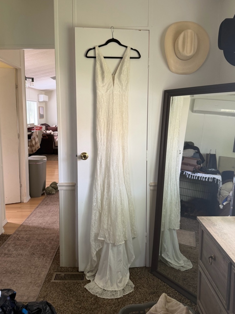 Lulus Elegant Ivory Lace V-Neck Gown